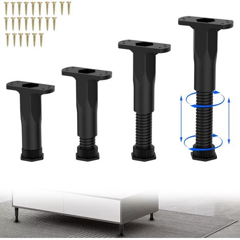 Pies de apoyo regulables en altura, aptos para patas de muebles, bases de cama, etc., con una altura ajustable entre 13 y 22 cm (paquete de 4).