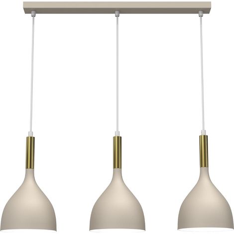 Suspension beige/or 3 abat-jour barre 72cm Noak Luminex