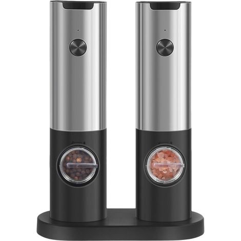 Moulin à Sel et Poivre Électrique Rechargeable - Réglage de la Mouture - LED Intégrée - Acier Inoxydable - Lot de 2 (1/5)