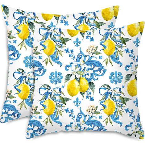 2 Pièces Housse de Coussin Décorative Carrée en Forme de Citron,Housse de Coussin 45x45cm,Citrons Moderne Decoration Canapé Coussin,Housse Coussin Exterieur,pour Bureau,Chambre à Coucher,Salon (1/5)