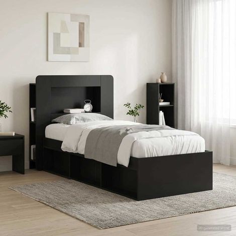 Tête de lit avec rangement en bois d’ingénierie noir, 93,5 x 18,5 x 100 cm - PANGIVO (1/5)