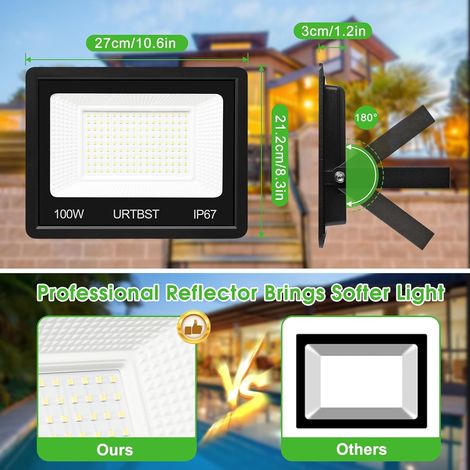 Faretto LED da esterno 100W, faretto LED impermeabile IP67 da 10000LM, faretto LED da esterno bianco freddo 7000K, faretto LED da esterno per cortile, giardino, garage, terrazza (1/4)