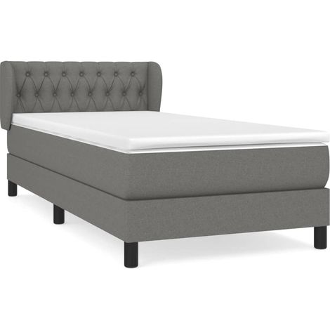 Lit simple  Lit adulte  Sommier à lattes de lit et matelas Gris foncé 90x190 cm Tissu