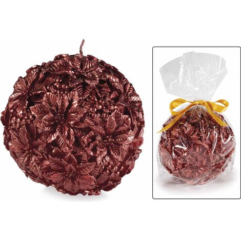 Candele rosse natalizie a sfera con decori stella di Natale in rilievo, in confezione singola, set da 6 pezzi, Ø 9,5 cm