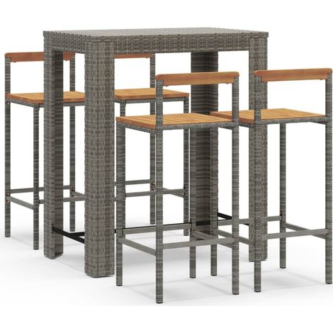Maison Exclusive - Set Bar Giardino 5pz Grigio Polyrattan e Legno Massello Acacia