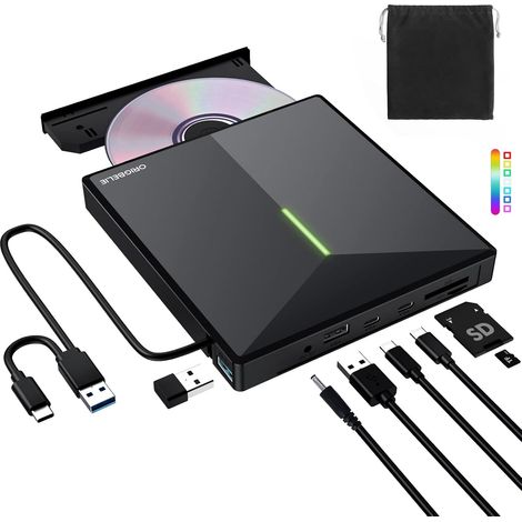 Graveur DVD Externe avec 4 Ports USB et 2 Emplacements TF/SD (1/5)