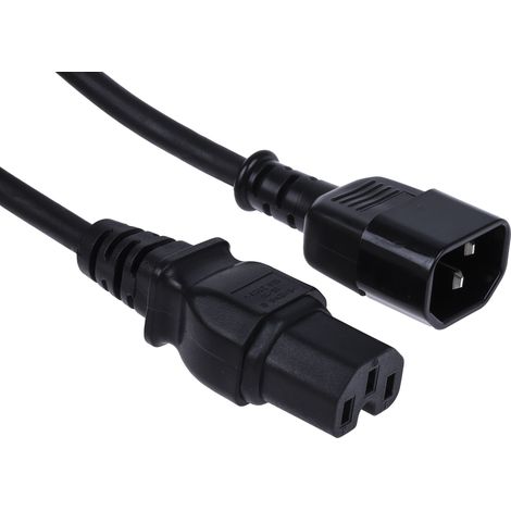 Câble d'alimentation, Noir, Connecteur C14, CEI vers C15, CEI, 2m ( Prix pour 1 ) (1/2)