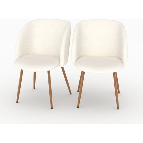Set de 2 sillas en tejido bouclé beige con patas marrones - Swan (1/4)