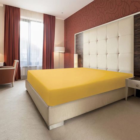 Housse De Lit Extensible - 138x190x30 Cm - Polyester - Pour Matelas Jusqu'à 30 Cm D'épaisseur - Jaune - 1 Pièce (1/5)