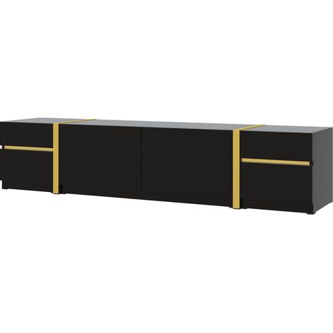 Meuble TV luxueux, meuble TV, finition brillante, bords dorés, avec tiroirs et portes, style moderne, grand espace de rangement pour le salon (1/5)