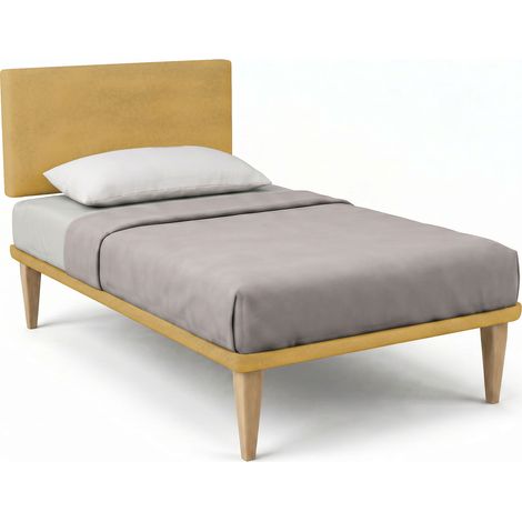 Letto 1 Piazza e Mezza con Rete Rivestita 120x190 cm Microfibra Ocra Tessis Testata Flat (1/5)