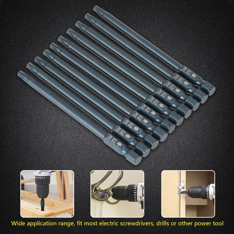 10-teiliges Set mit 100 mm langen, 1/4"-Sechskant-T25-Magnet-Sicherheits-Sternkopf-Schraubendreherbits (1/5)