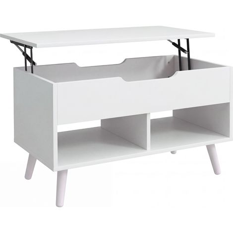 Tavolino da Caffè 75x40x58 cm con Piano Sollevabile e Spazio Nascosto Bianco Punzonato (1/5)