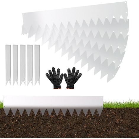 TolleTour Rasenkante mit Spitzen Metall 100 x 20 cm 30m Beeteinfassung Mähkante Verzinkt Wegbegrenzung Beetumrandung Palisade inkl. Handschuhe Silber (1/5)