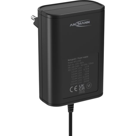 Ansmann 1201-0024 Steckernetzteil, einstellbar 12 V/DC, 9 V/DC, 7.5 V/DC, 6 V, 4.5 V/DC, 3 V 1500 mA (1/5)
