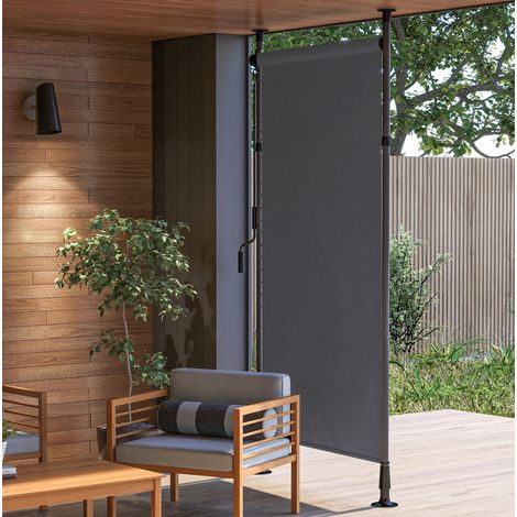 Auvent extérieur vertical aluminium et polyester gris foncé 150 x 220-310 cm, réglable sans perçage avec manivelle (1/4)