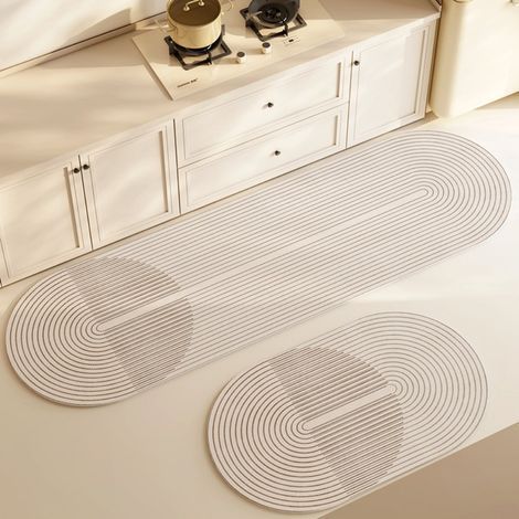 LAN Tanikawa-1 4060 cm (Kieselgur) Saugfähige und rutschfeste Kieselgur-Fußmatte, leicht zu reinigen, ovale Form, geeignet für Esszimmer und Küche (1/5)