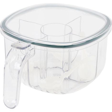 Pot à épices avec 4 séparateurs en plastique transparent, idéal pour la cuisine et comme récipient à épices.