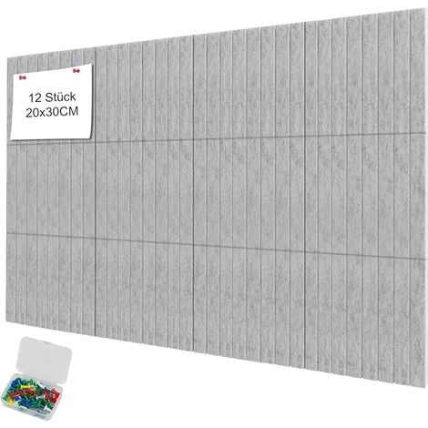 120 x 60 cm - Lot de 12 tableaux d'affichage autocollants en feutre - Gris clair - 30 x 20 cm (1/5)