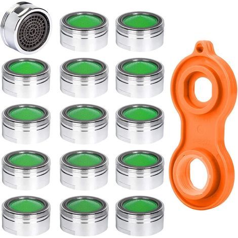 15pcs Mousseur Robinet, Acier Inoxydable Aérateur de robinet M24 avec filtre en ABS, Economiseur d'Eau Embout Brise Jet Robinet Cuisine et Salle de Bain Matériel+15 joints et 1 Clé (1/5)