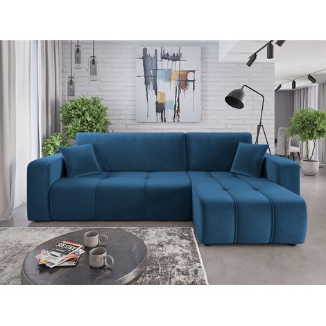 Ecksofa mit Schlaffunktion Sofa DAGNY in Stoff Kronos Blau Ottomane Rechts