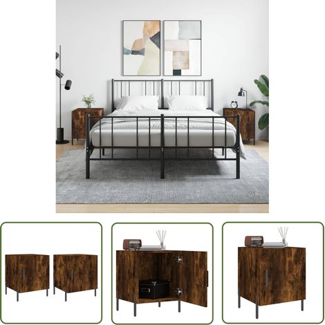 The Living Store Tables de chevet 2 pcs chêne fumé 40x40x50 cm bois d'ingénierie - Table De Chevet - Meuble De Chambre - Armoire De Chevet - Commode - Design Moderne (1/5)