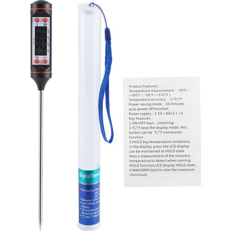 Thermomètre alimentaire numérique à sonde, thermomètre de cuisson pour viande avec boîte de rangement pour barbecue et ustensiles de cuisine (1/5)