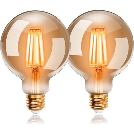 Ampoules LED 6W Edison Vintage G80, Blanc Chaud 2200K E27, Equivalent à Ampoule Incandescente 48W, Ampoule Rétro à Filament, Rétro Antique Lampe décorative, Non-Dimmable, Lot de 2