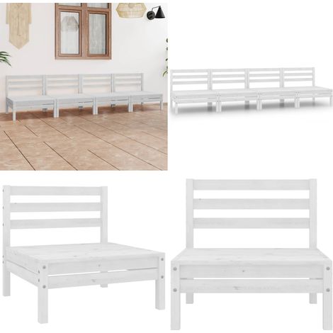 Set Divani da Giardino 4 pz Bianco in Legno Massello di Pino - Salotto da giardino - Divano in legno