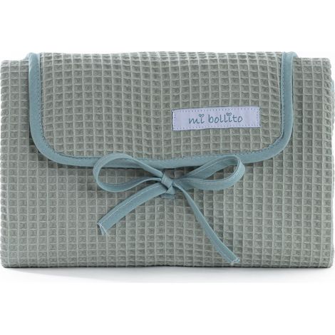 Matelas à langer portable, pliable et imperméable. Tissu 100% coton gaufré. Facile à ranger dans le sac de la maman. Idéal pour un cadeau de naissance. (vert menthe)