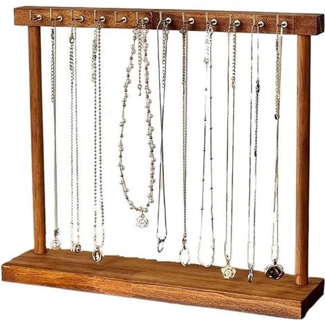 Présentoir bijoux en bois – 12 crochets – Marron – Collier, bracelets – Décoration et rangement (1/5)