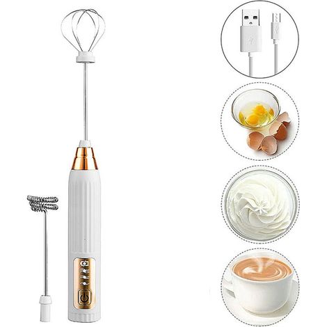 Mousseur à lait électrique - Fouet à lait - Mousseur à lait rechargeable - Mousseurs à lait - Mousseur à lait électrique 3 réglages - Fouet à matcha - Pour latte et matcha - Platine (1/3)