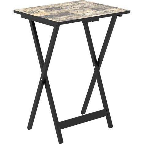Juego de 4 mesas auxiliares plegables 48 x 40 x 67 cm diseño moderno ahorra espacio fabricadas en madera de caucho negra 200013589