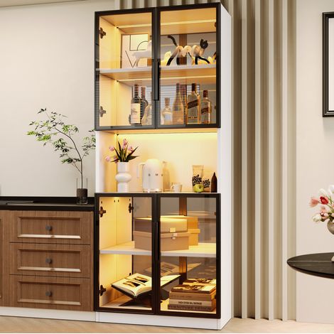Vetrina 2 pezzi 140x30x170 cm in MDF bianco, vetro ESG grigio con LED - MEUBLIV (1/5)