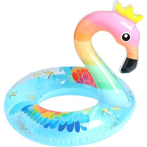 Aufblasbarer blauer Flamingo-Schwimmring, 74 x 70 cm, Wassersportspielzeug für den Sommerurlaub am Strand (1/5)