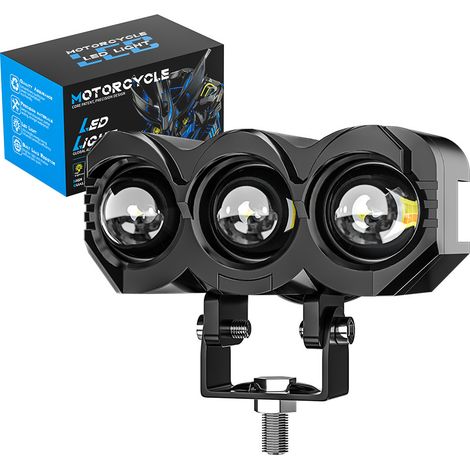 Phare LED Moto 3 Œils 30W CSP3570, Double Couleur Blanc Jaune IP68 DC9-80V, Modes Contrôlés Séparément, Projecteur Auxiliaire pour Moto Vélo Électrique 4x4 Camion(4pcs) (1/5)