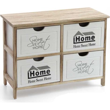 HOME SWEET HOME MOBILE IN LEGNO 4 CASSETTI 67 X 28 X H47 CM E BIANCO E NATURALE (1/2)