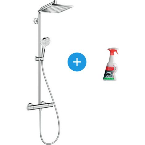 Showerpipe Crometta E 240 Colonne de douche + Douchette à main + Mitigeur + Spray nettoyant pour surfaces chromées (27271000) (1/5)