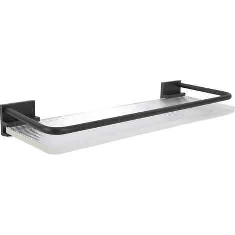 Étagère flottante murale décorative en aluminium et acrylique, pour cuisine, salle de bain, salon, chambre (noir). (1/5)