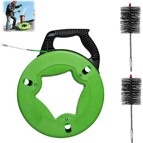 Kit Ramonage 10M - 2 Brosses 60mm - Acier Résistant - Nettoyage Profond Conduits Fumée - Pour Poêle et Cheminée - Vert (1/5)