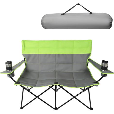 Silla de camping doble, diseño portátil, estructura robusta, color verde militar. (1/2)