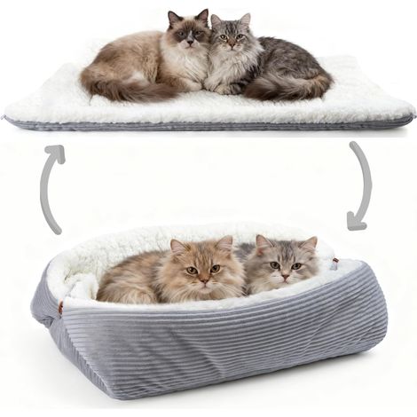 1 - Lit Pour Chat - Tapis Pour Chien - Auto-Chauffant Réversible Lavable Pour Intérieur Hiver Gris 60x45 cm (1/5)