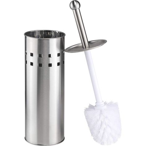 Brosse WC avec support - En acier inoxydable - Argenté/blanc (1/5)