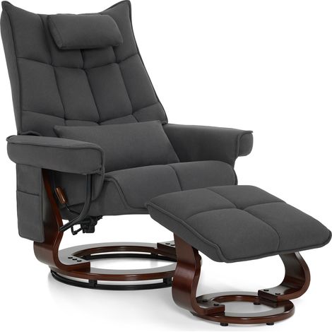 M MCombo Relaxsessel mit Hocker, Drehbare Fernsehsessel mit Liegefunktion, Moderner TV-Sessel Stuhl für Wohnzimmer, mit Kissen & Seitentasche, Mikrofaser-Stoff, 9076 (Dunkelgrau) (1/5)