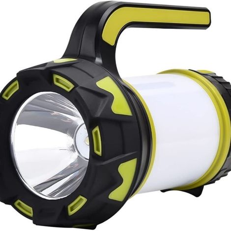 Lampe de camping LED rechargeable, lanterne ultra puissante IPX5 étanche. Idéale pour pêche nocturne, chasse, randonnée, garage, éclairage de secours. Câble USB inclus.