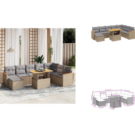 9-tlg. Garten-Sofagarnitur mit Kissen Beige Poly Rattan - Gartenmöbel Set - PE-Rattan Möbel - Outdoor Lounge - Gartenecke - Terrassenmöbel (1/3)