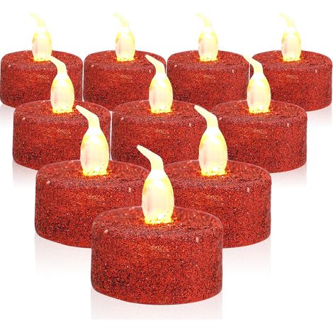Lot de 12 Bougies LED sans Flamme à Paillettes Dorées et (1/5)