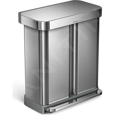 Simplehuman Poubelles - Poubelle de tri sélectif, poche pour sacs, 58 l, inox brossé CW2025 (1/5)
