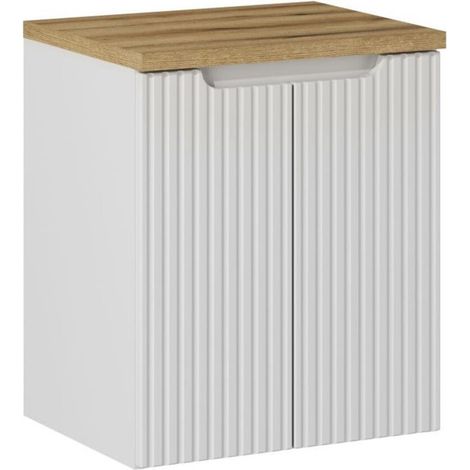 Ensemble Meuble Salle de Bain 2 portes et Plateau effet chêne L 50 x P 40 x H 59,5 cm - Astral Blanc - Livraison gratuite