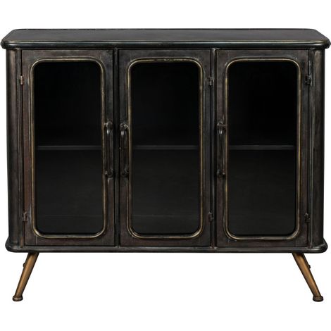 Buffet 3 portes en métal noir vieilli – Dimensions 100x37x80 cm – Fermeture magnétique – Verre trempé pour protection – Dutchbone (1/5)
